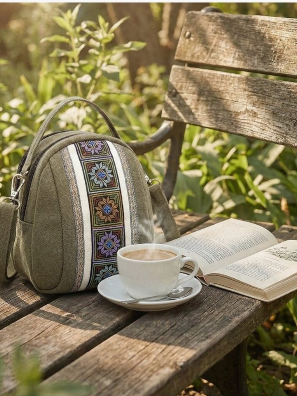 Ethnic Embroidered Canvas Shoulder Bag Women's Casual Crossbody Purse - Picture 3 of 4